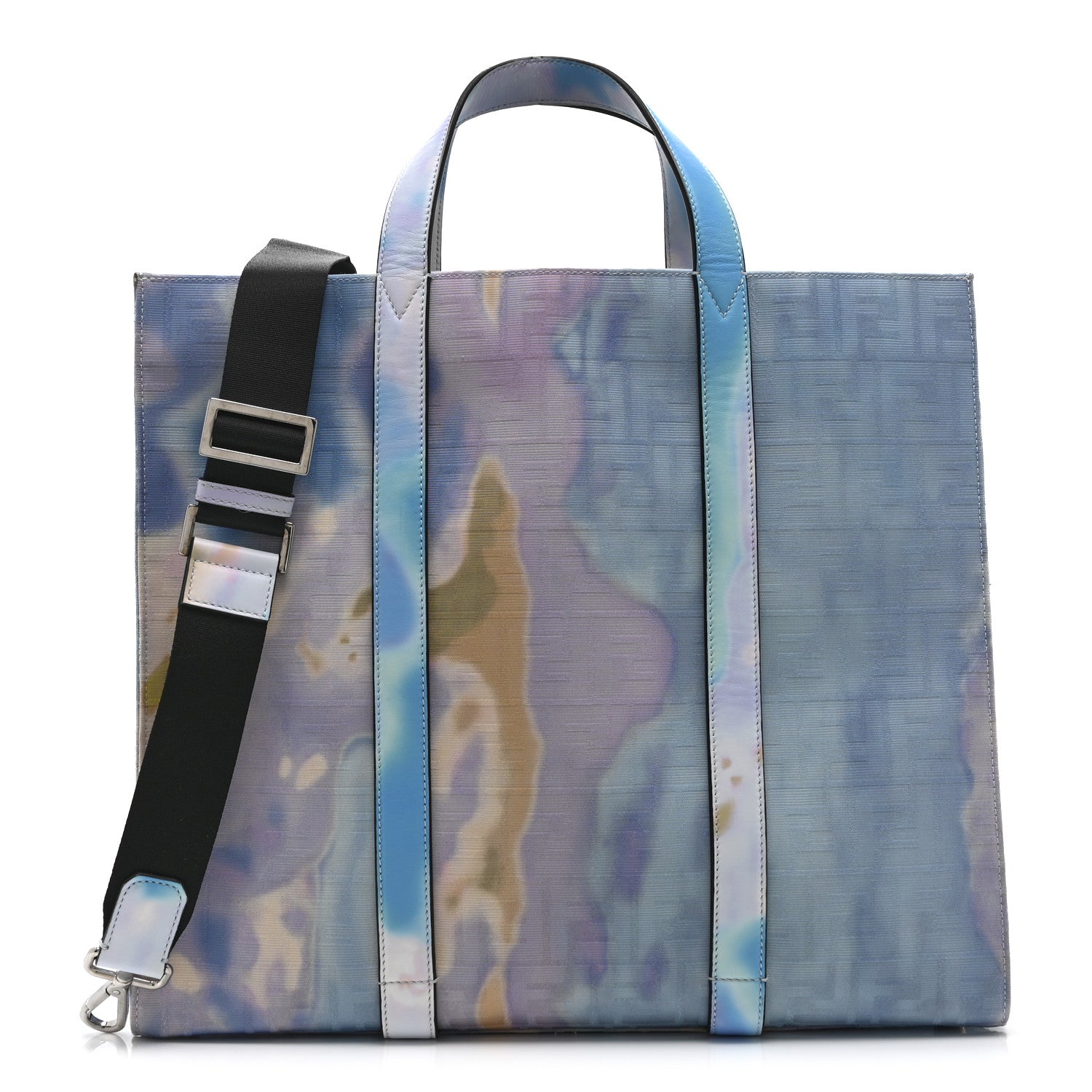 Fabric Jacquard FF Tie Dye Sunset Large Shopping Tote Light Blue Black
