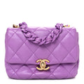Lambskin Quilted Mini Lacquered Chain Flap Purple