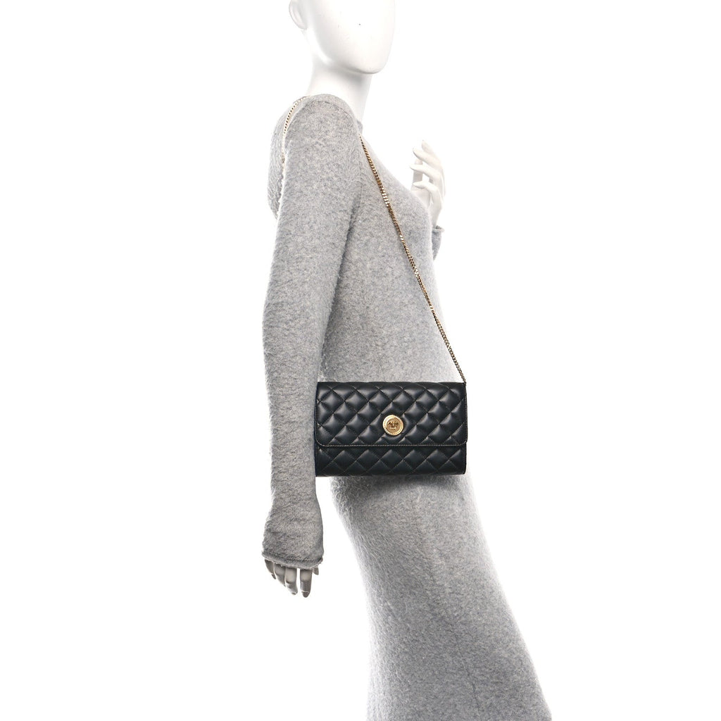 Lambskin Quilted Medusa Wallet On Chain Crossbody Black