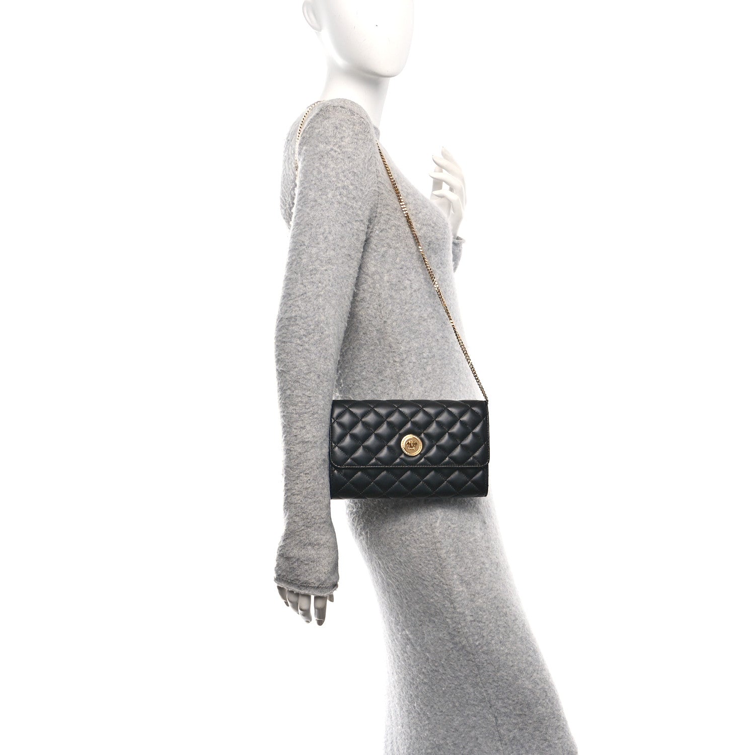 Lambskin Quilted Medusa Wallet On Chain Crossbody Black