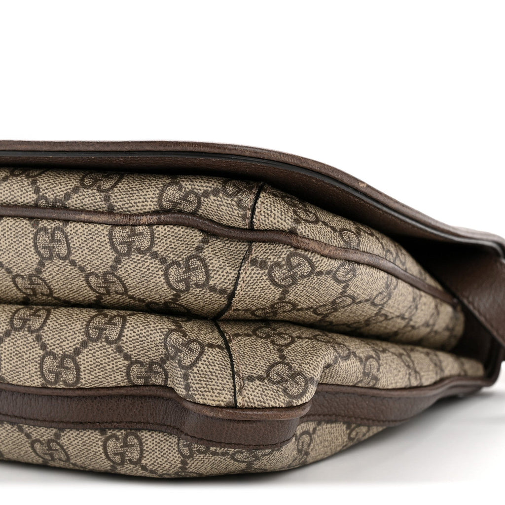 GG Supreme Monogram Textured Dollar Calfskin Web Medium Blondie Shoulder Flap Bag Beige Ebony New Acero
