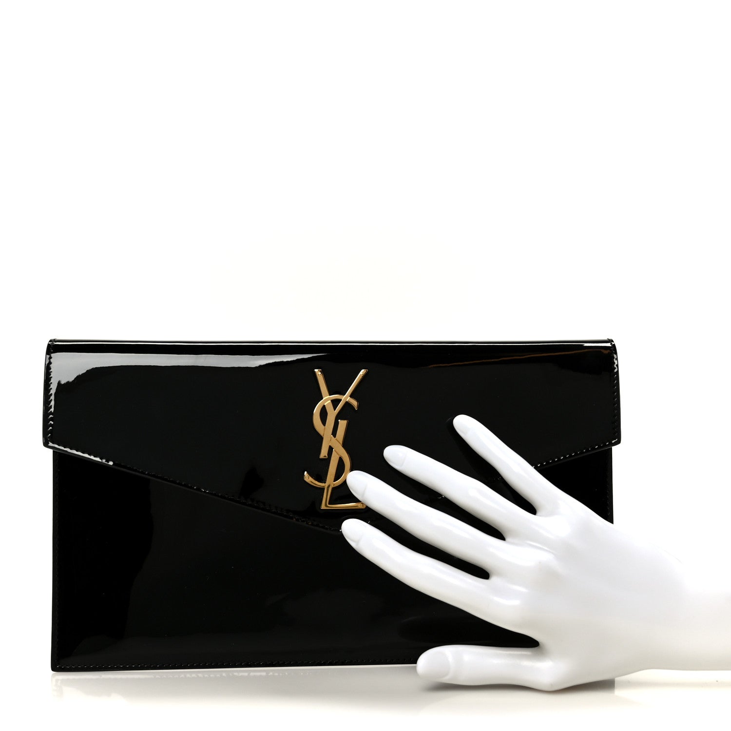 Patent Calfskin Monogram Uptown Clutch Black