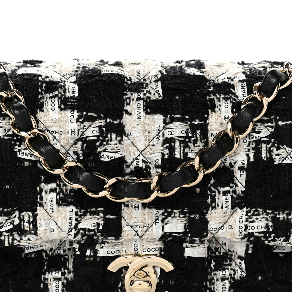 Tweed Quilted Mini Rectangular Flap Black Ecru White