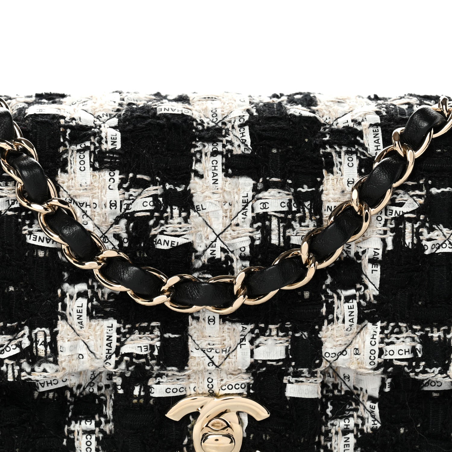 Tweed Quilted Mini Rectangular Flap Black Ecru White