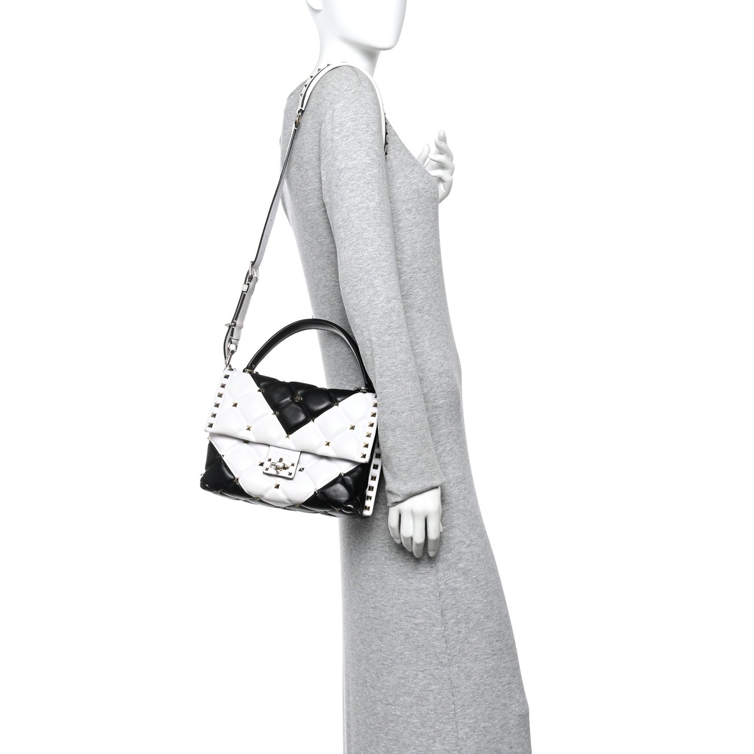 Nappa Medium Candystud Top Handle Bag White Black