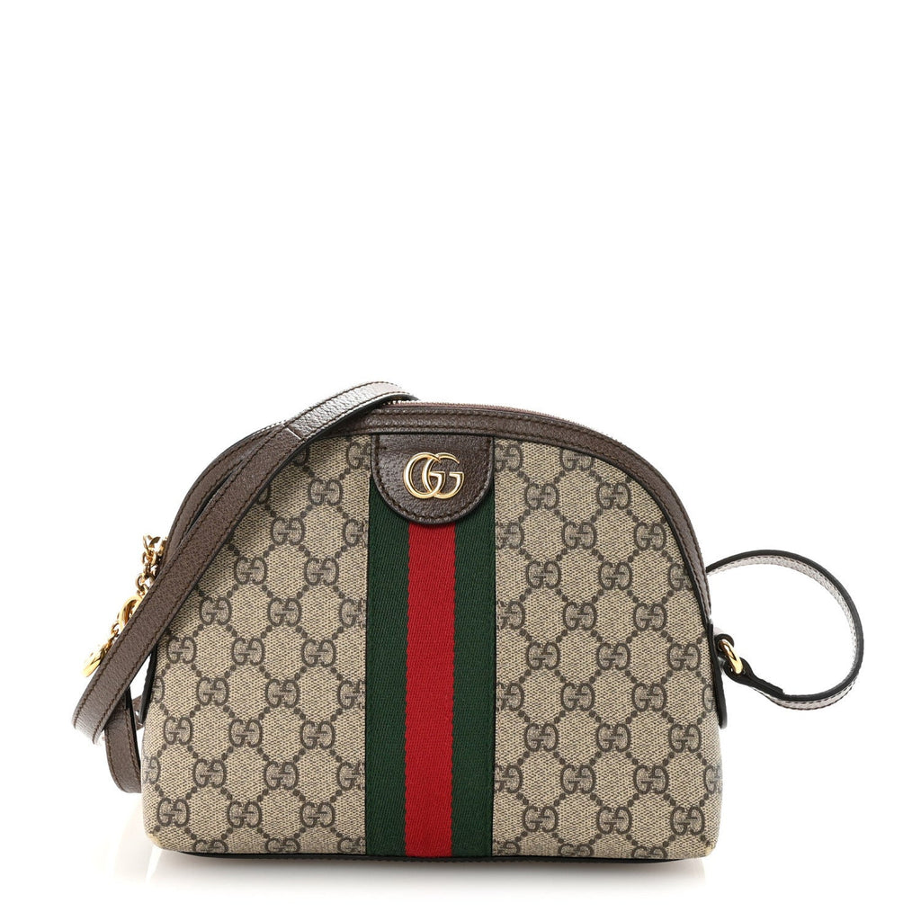 GG Supreme Monogram Textured Dollar Calfskin Web Small Ophidia Dome Shoulder Bag Beige Ebony New Acero