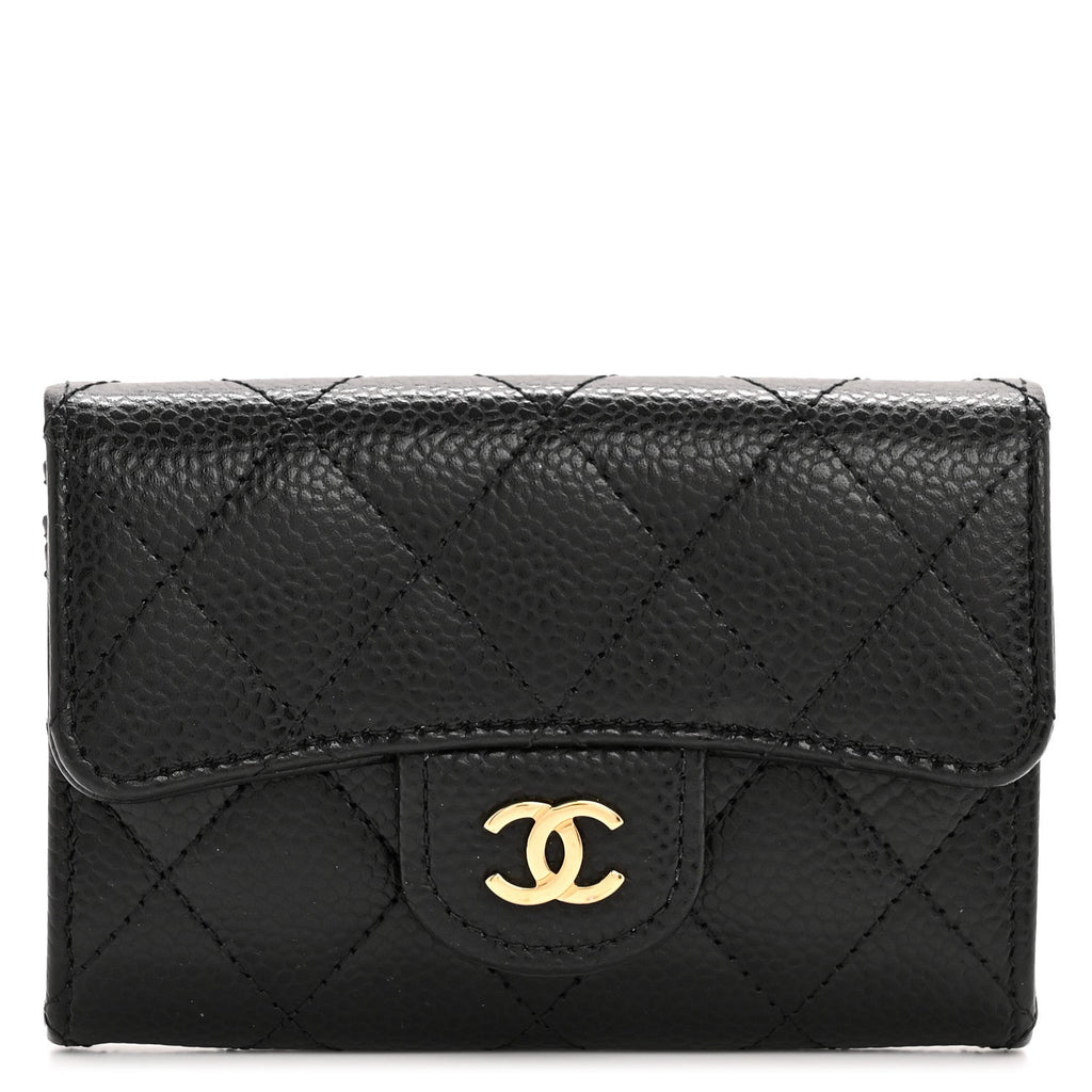 Caviar Quilted Flap  Holder Wallet Black