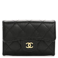 Caviar Quilted Flap  Holder Wallet Black