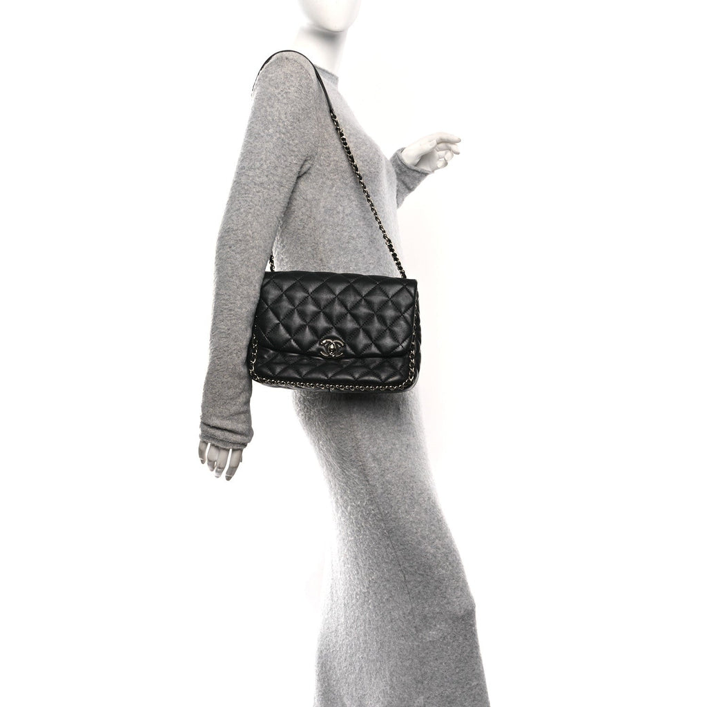 Lambskin Quilted Enamel CC Chain Frame Flap Black