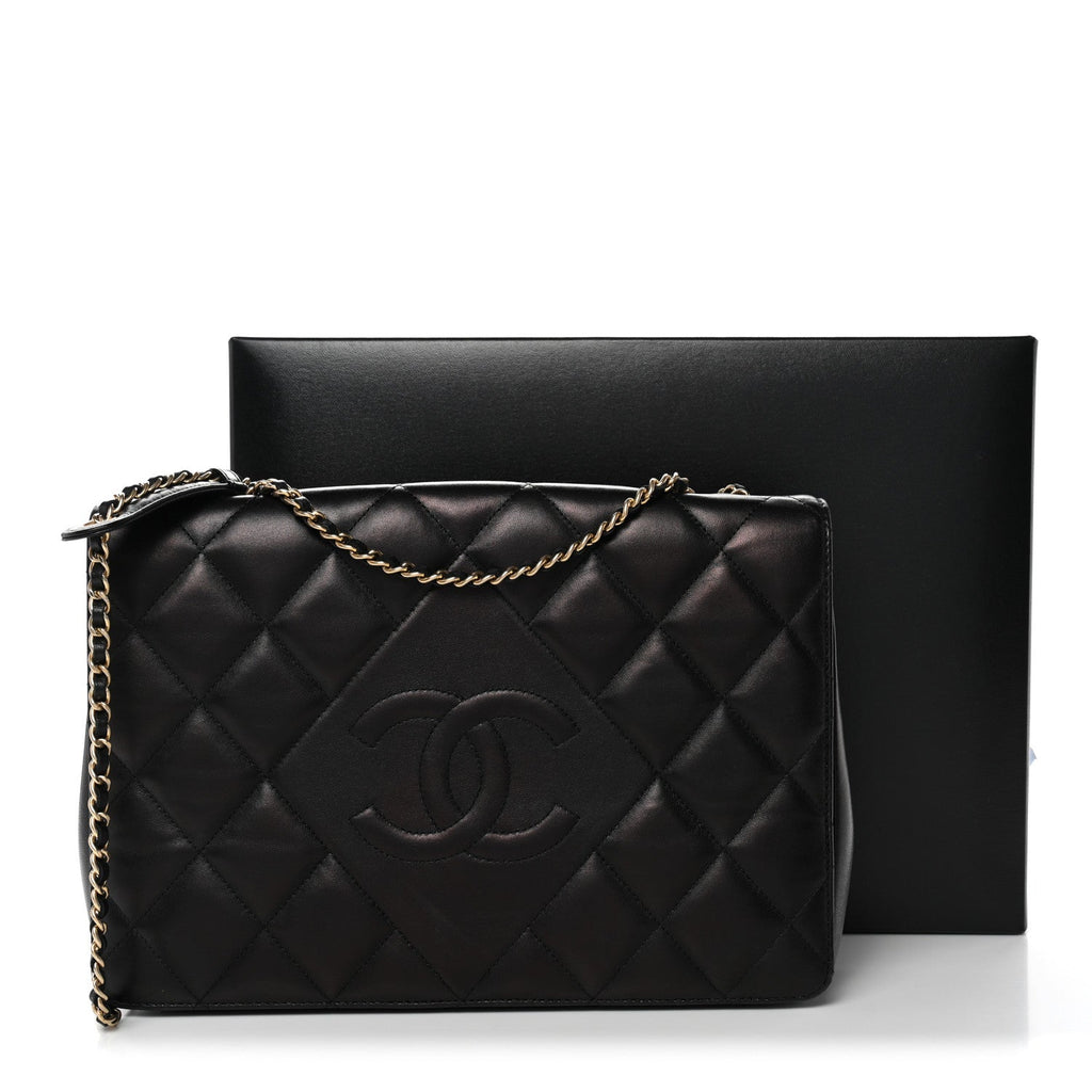 Lambskin Quilted Medium Diamond CC Flap Black