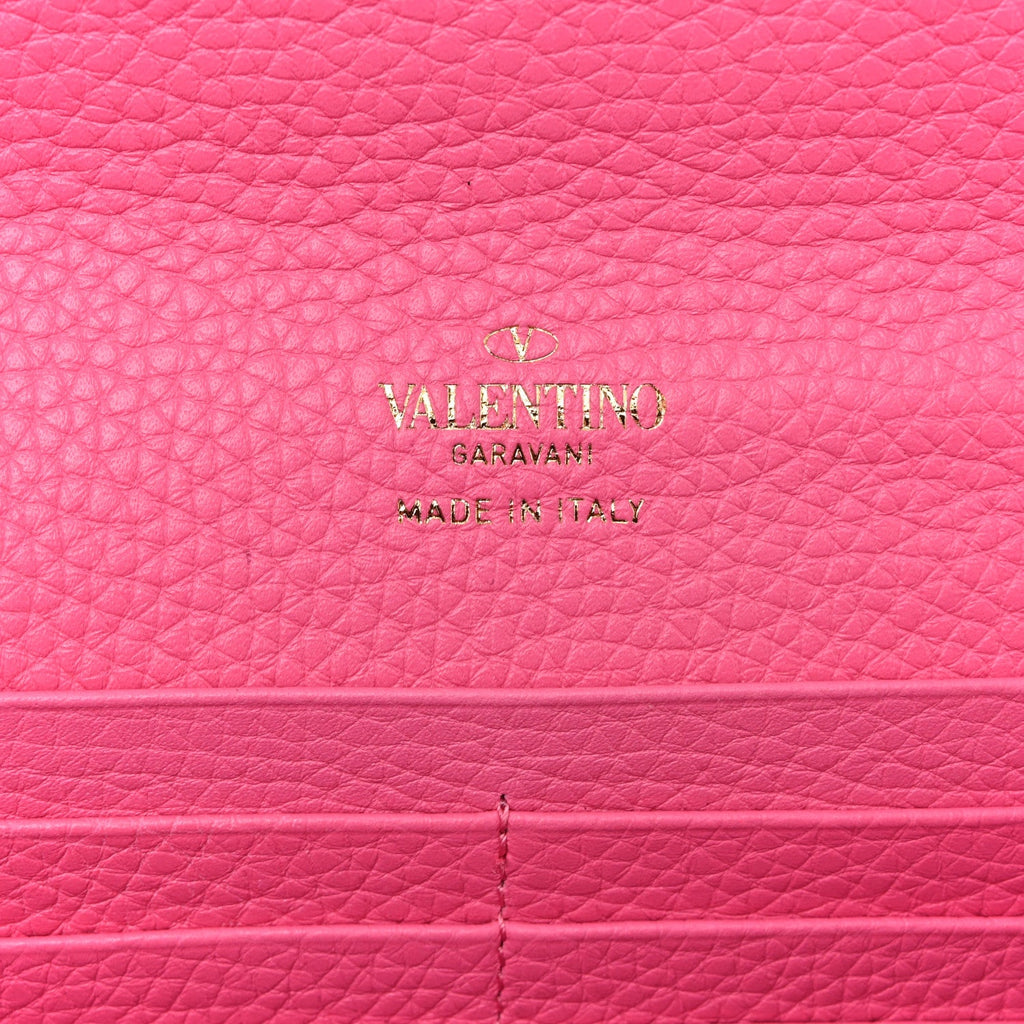 Pebbled Calfskin Rockstud Flip Lock Wallet On Chain Feminine Pink