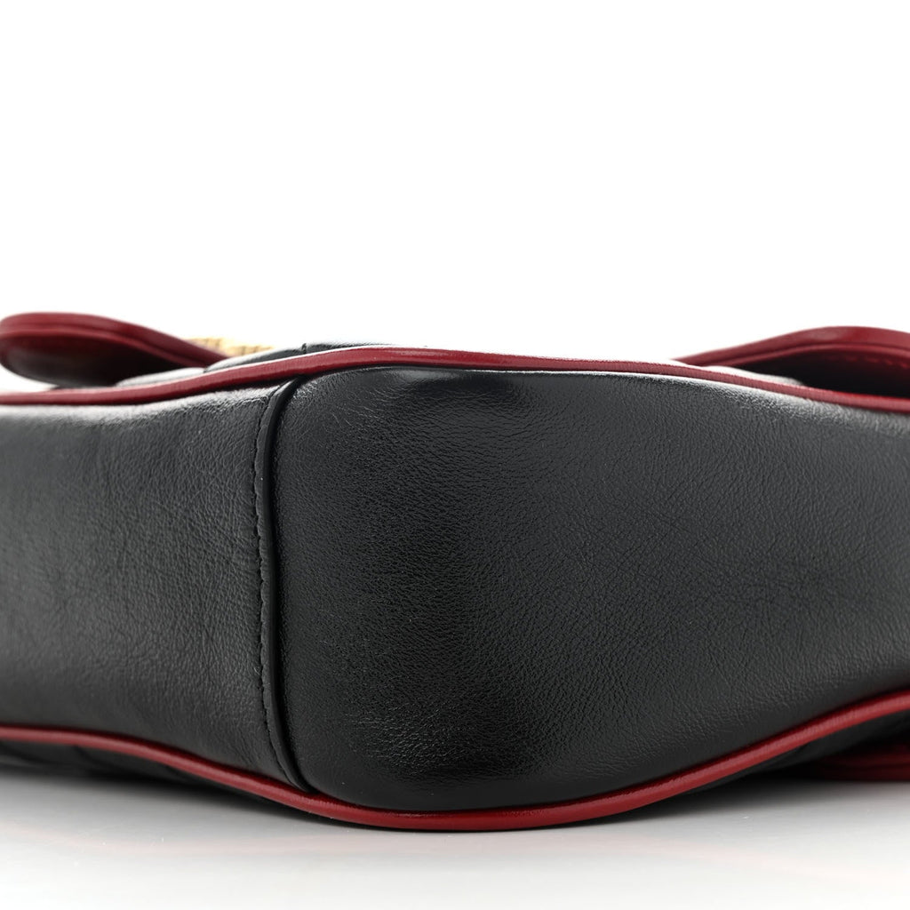 Vintage Effect Calfskin Matelasse Diagonal Small Torchon GG Marmont Shoulder Bag Black Romantic Cherry