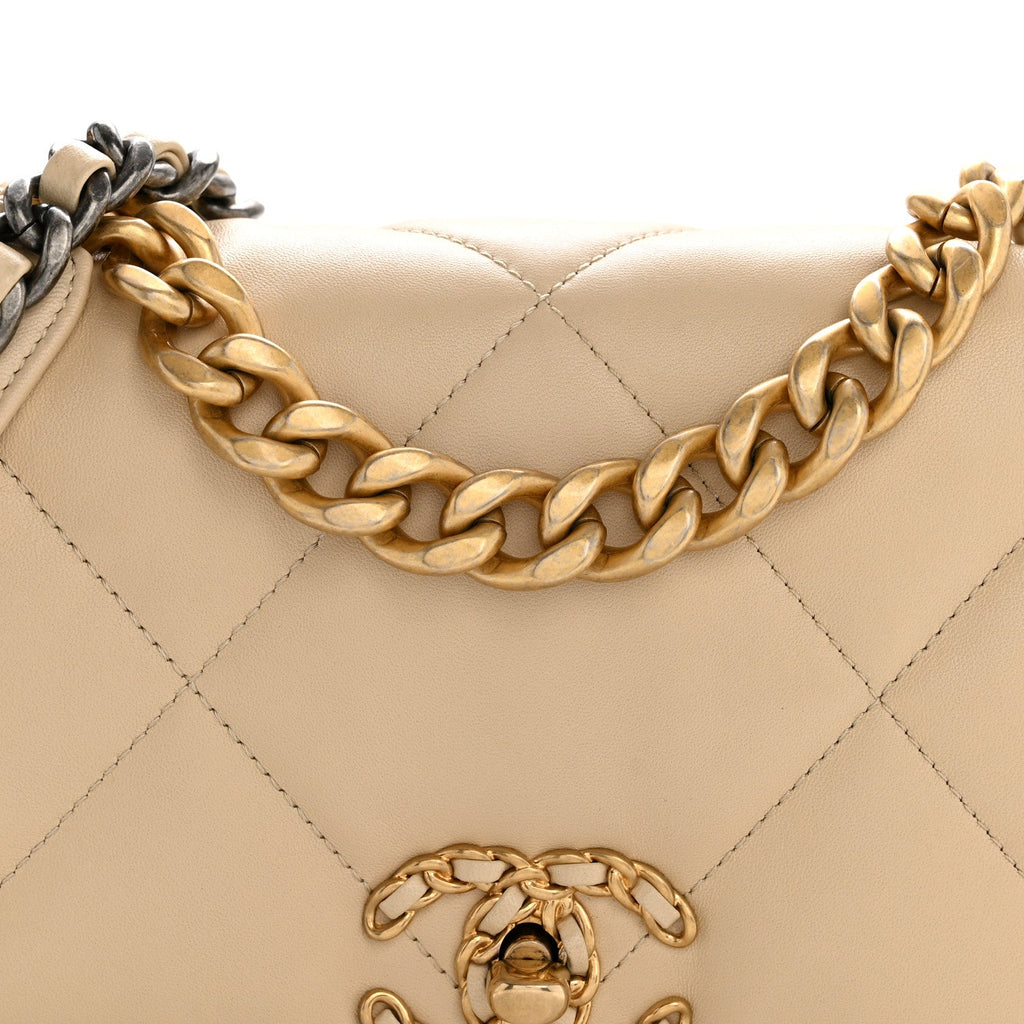Lambskin Quilted Medium Chanel 19 Flap Beige