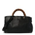 Pebbled Calfskin Medium Bamboo Shopper Tote Black