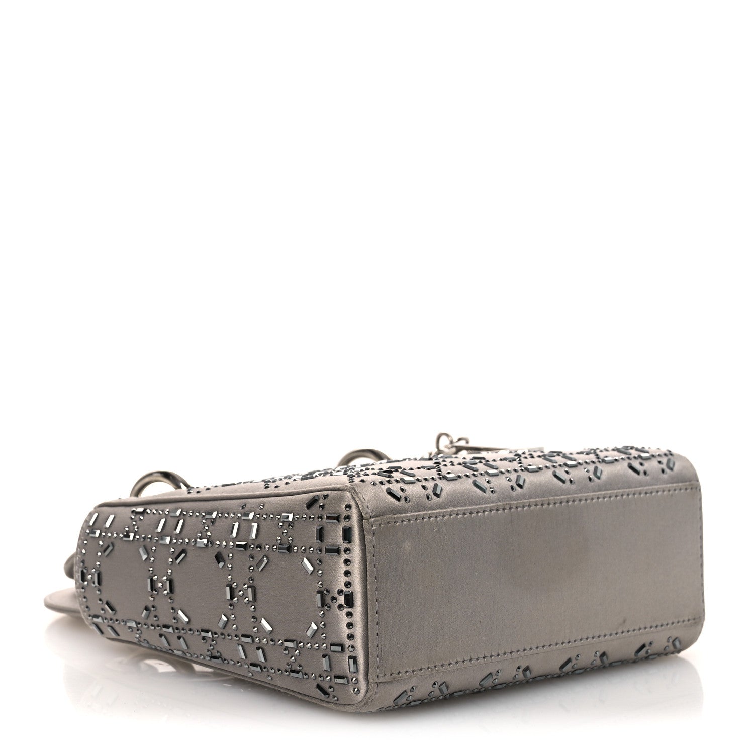 Satin Crystal Cannage Mini Lady Dior Gray