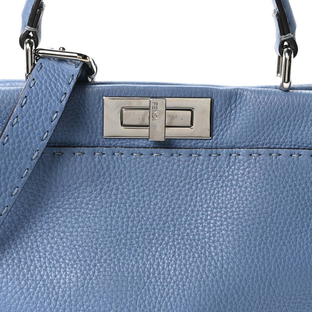 Cuoio Romano Selleria Bi-Color Medium Peekaboo Iconic Satchel Argento Blue Asfalto