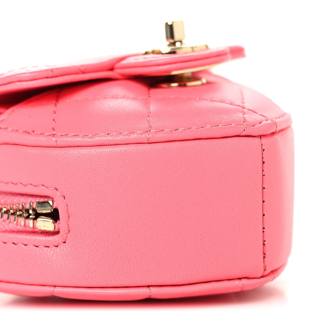 Lambskin Quilted CC In Love Heart Coin Purse With Chain  Pink