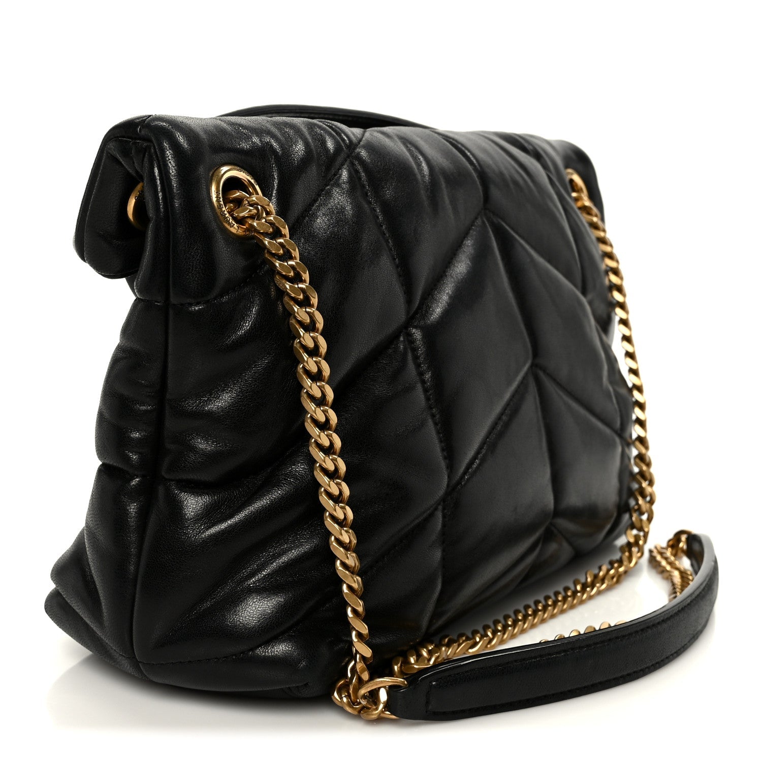 Lambskin Quilted Small Loulou Puffer Monogram Chain Satchel Black
