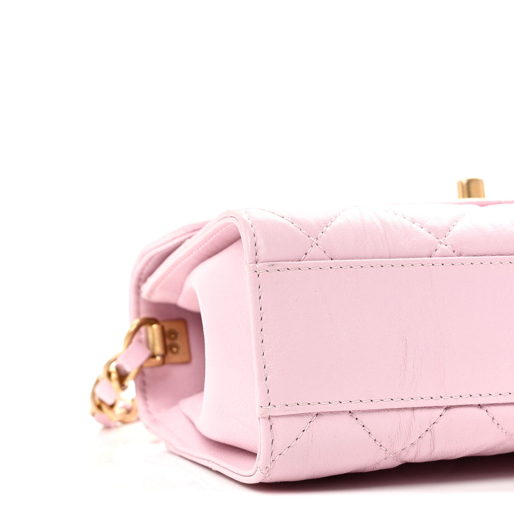 Crumpled Lambskin Quilted Mini CC Links Top Handle Flap Light Pink