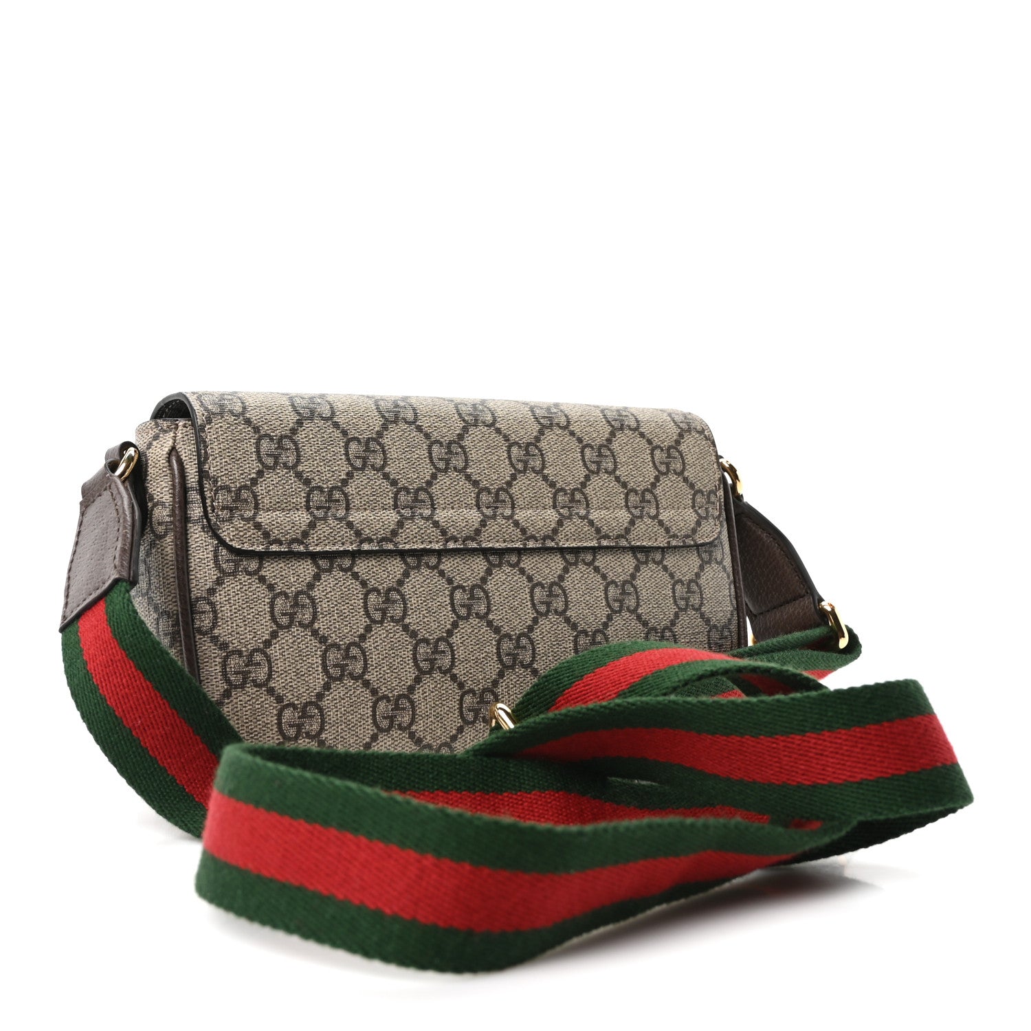 GG Supreme Monogram Textured Dollar Calfskin Web Mini Ophidia Envelope Shoulder Bag Beige Ebony New Acero