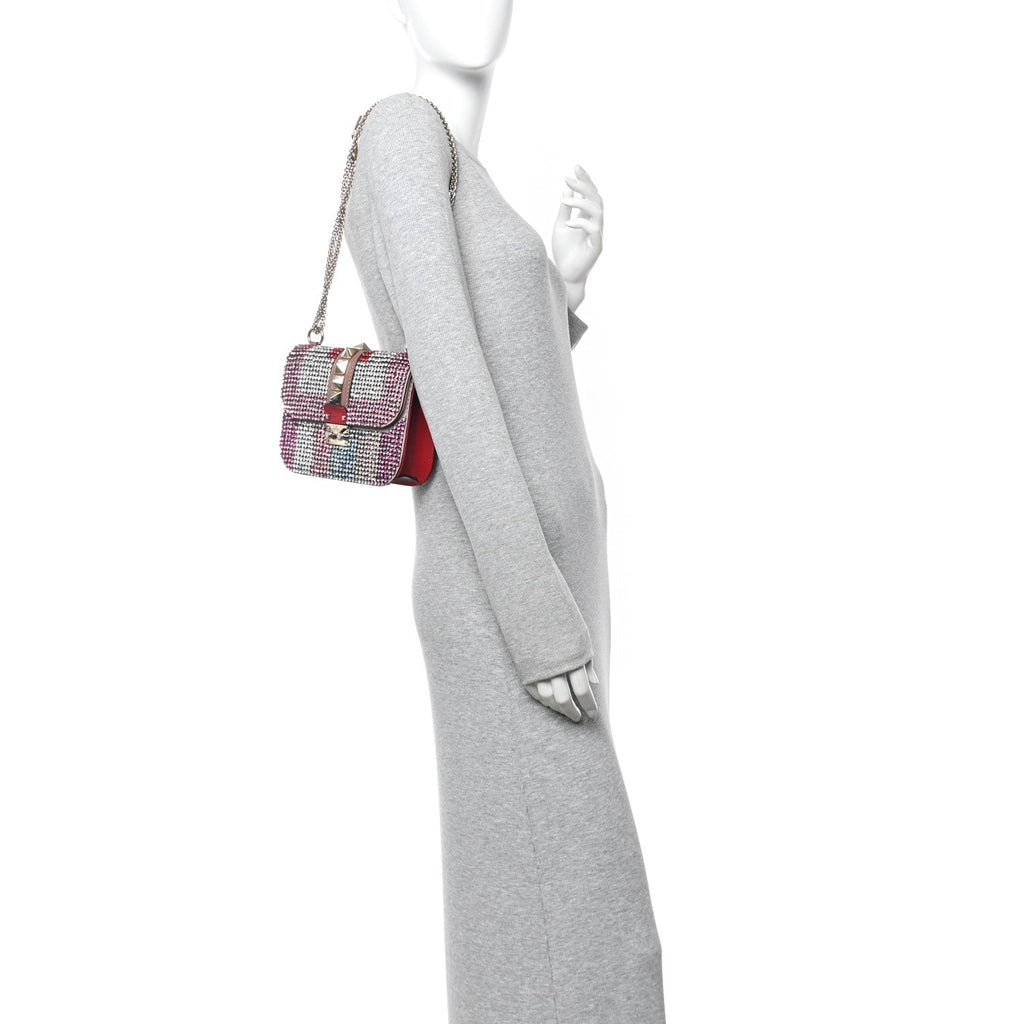 Vitello Crystal Embellished Small Glam Lock Rockstud Flap Multicolor