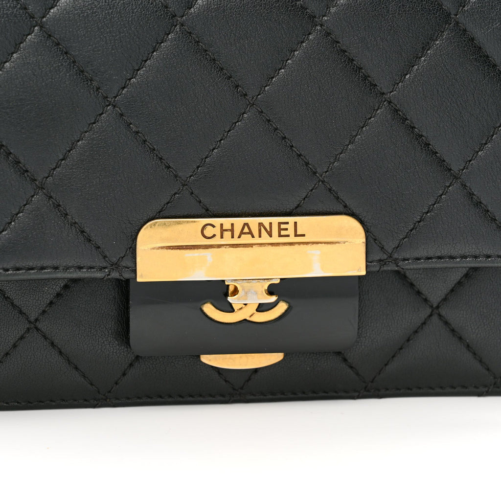 Sheepskin Quilted Mini Beauty Lock Flap Black