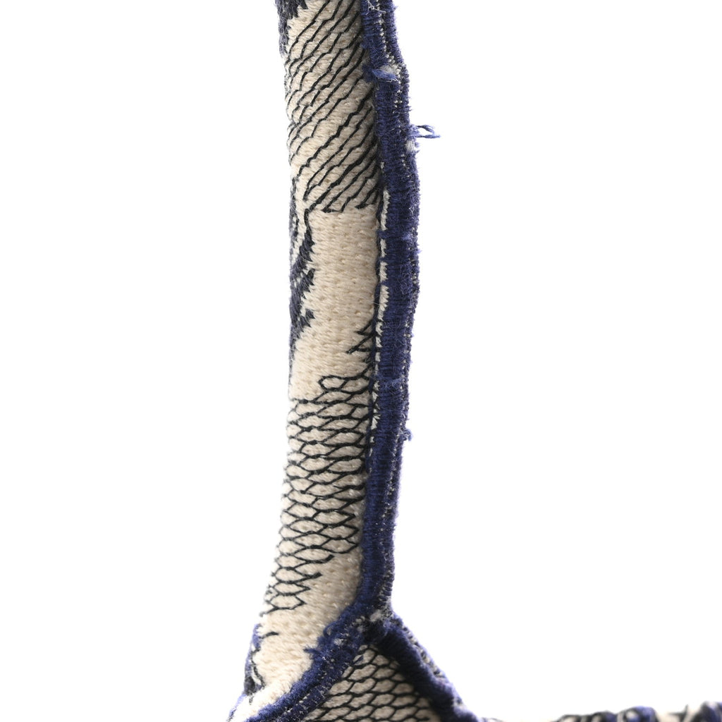 Canvas Embroidered Large Palm Tree Toile De Jouy Book Tote Blue