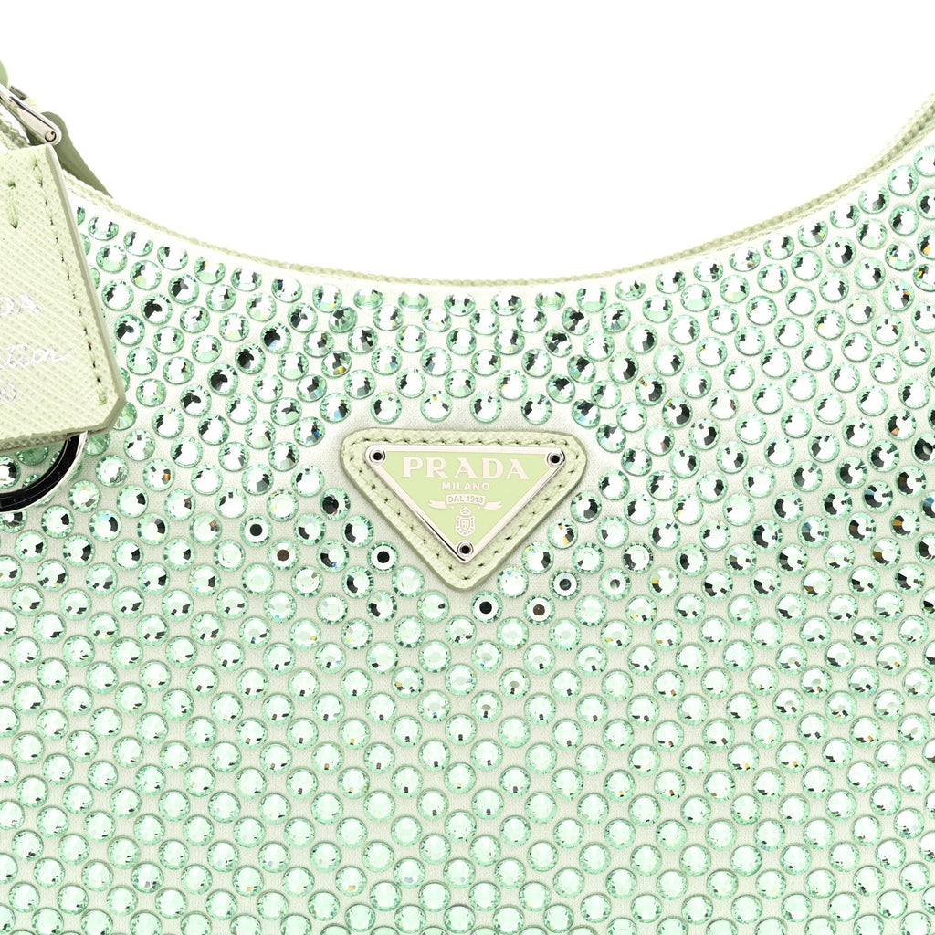 Satin Crystal Mini Re-Edition 2000 Bag Acqua