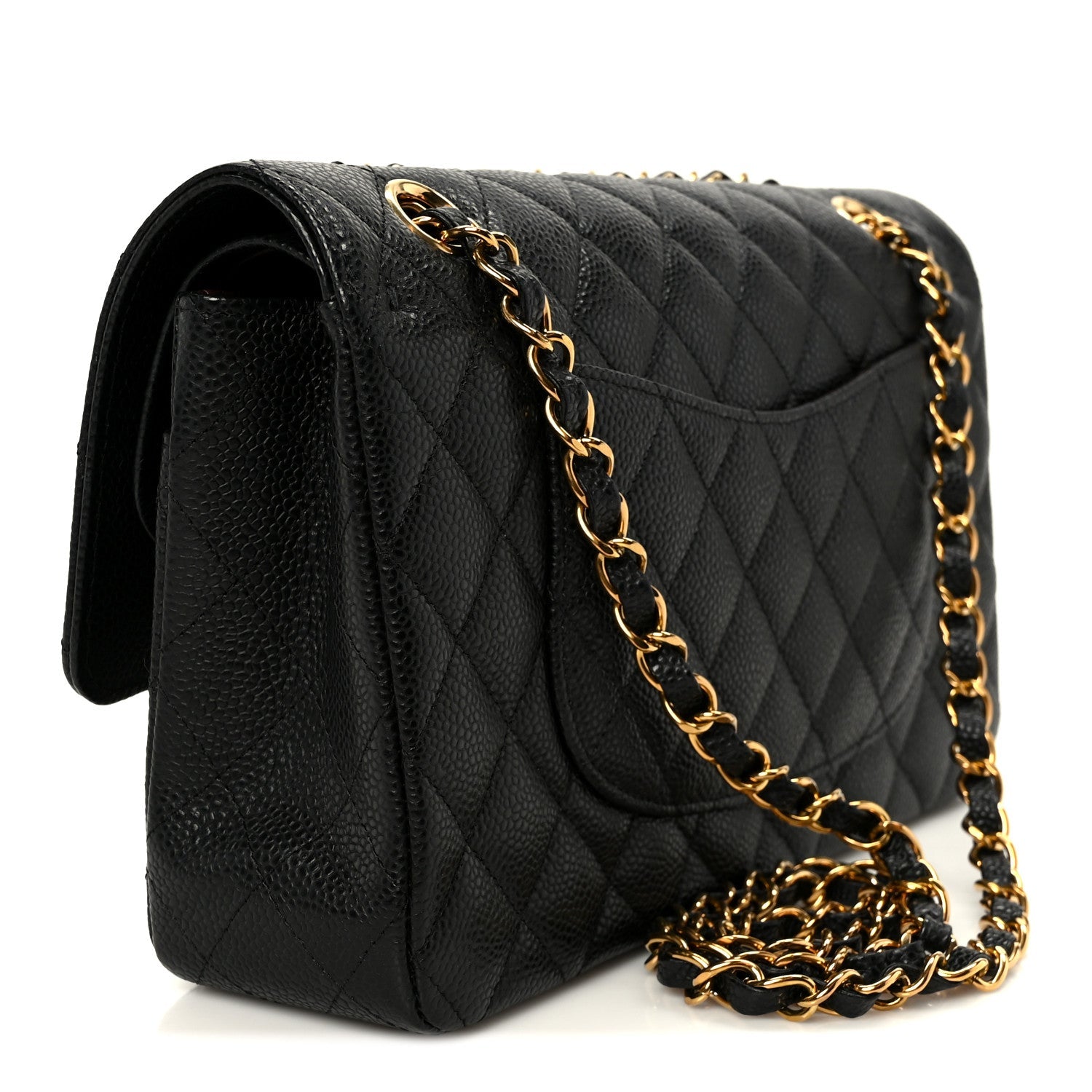 Caviar Quilted Medium Double Flap Black