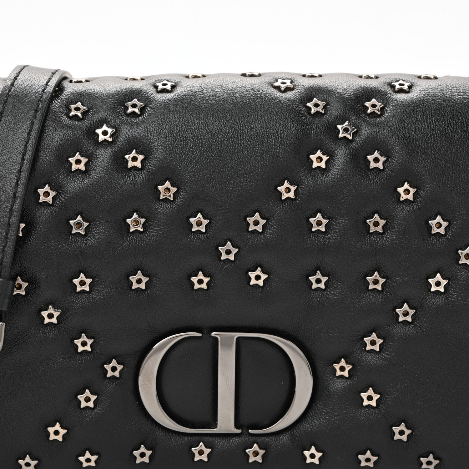 Calfskin Star Motif Macrocannage Mini Caro Bag Black