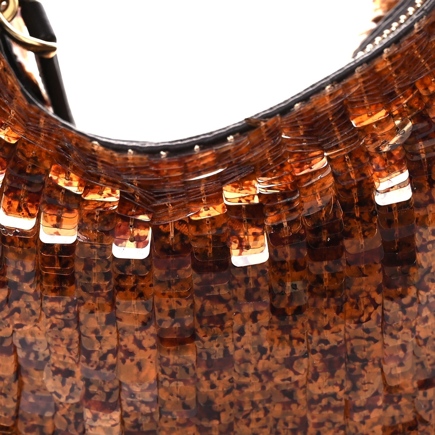 Sequin Paillettes Shiny Nappa Nano Fendigraphy Hobo Charm Brown