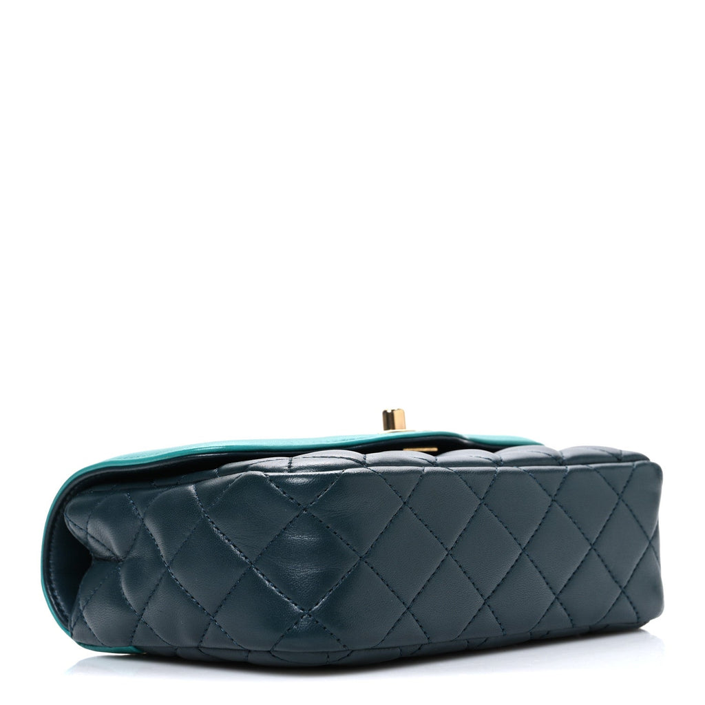 Lambskin Quilted Mini Two Tone Day Flap Navy Turquoise