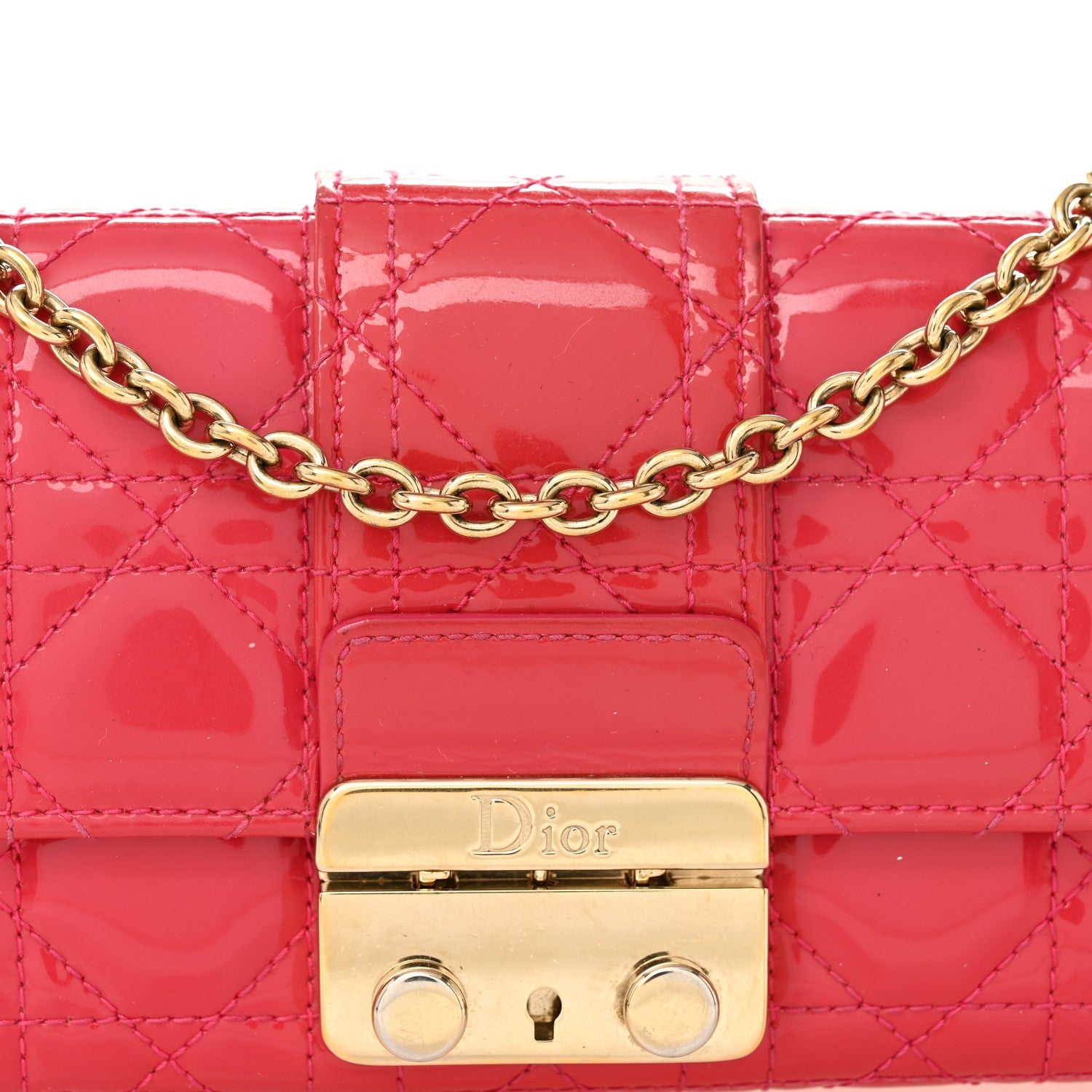 Patent Cannage Miss Dior Chain Wallet Fuchsia