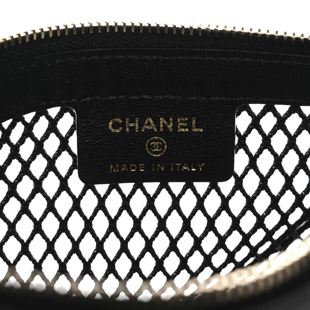 Mesh Shiny Lambskin Clutch With Chain Black