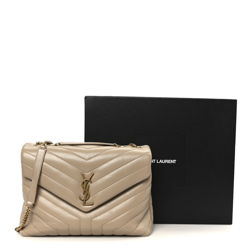Calfskin Y Quilted Monogram Medium Loulou Chain Satchel Dark Beige