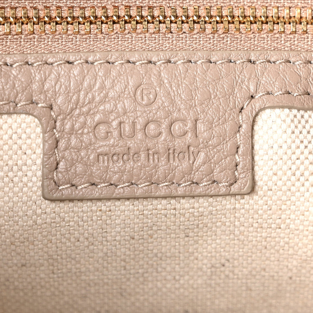 GG Grainy Calfskin Emblem Large Half Moon Shoulder Bag Taupe
