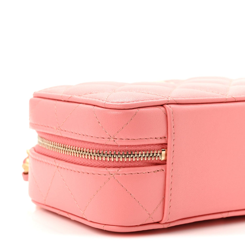 Lambskin Quilted Top Handle Mini Vanity Case Pink