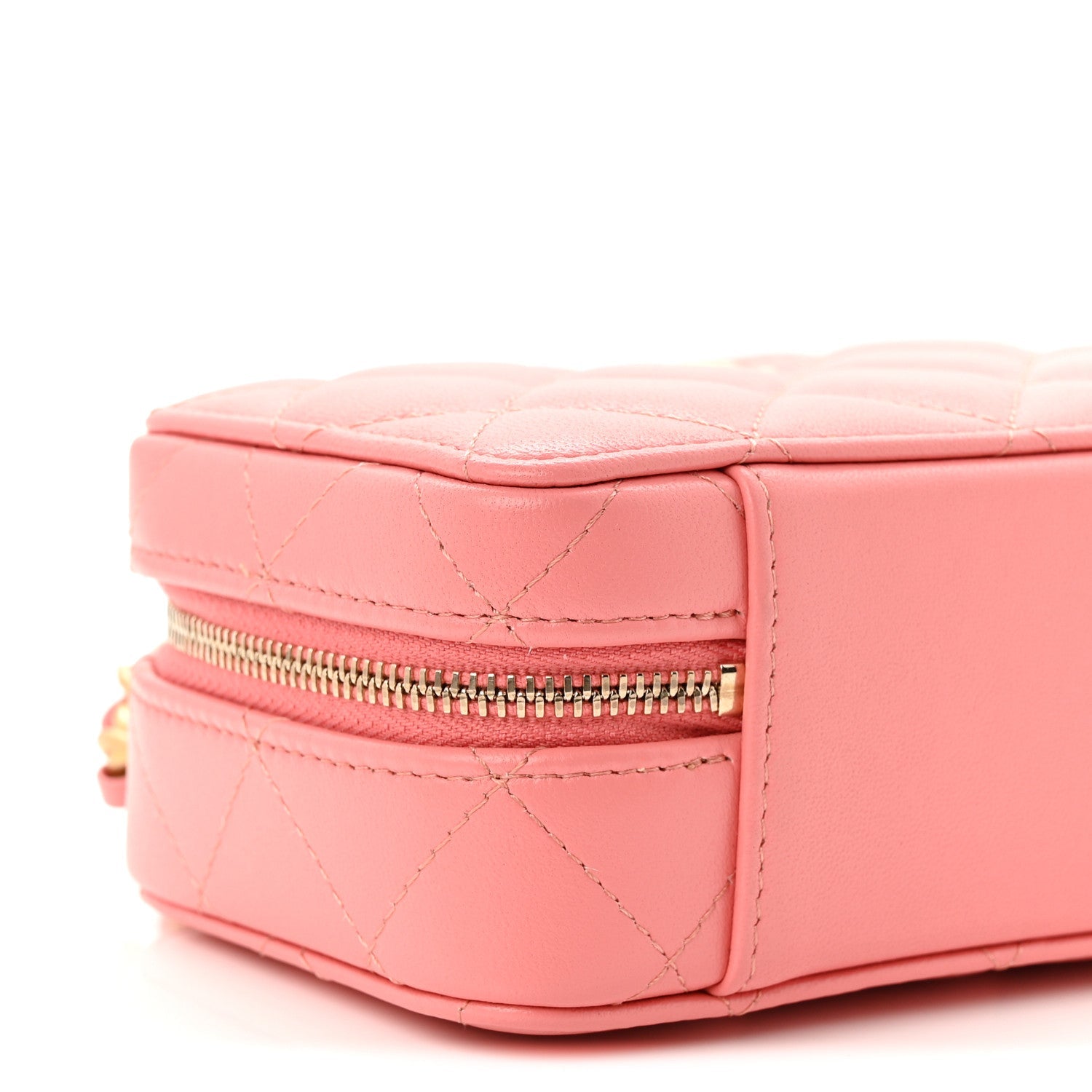 Lambskin Quilted Top Handle Mini Vanity Case Pink