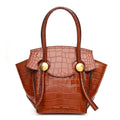 Calfskin Crocodile Embossed Small Pipe Bag Chestnut