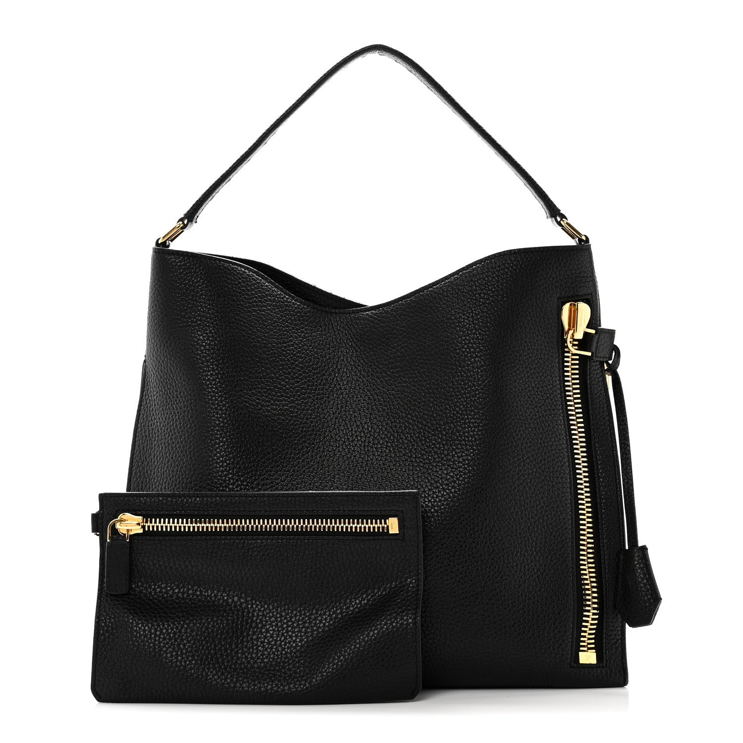 Pebbled Calfskin Small Alix Padlock Zip Hobo Bag Black