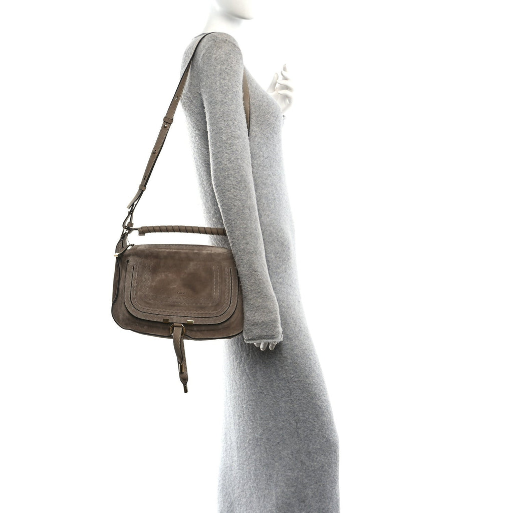 Suede Calfskin Small Marcie Shoulder Bag Boyish Brown