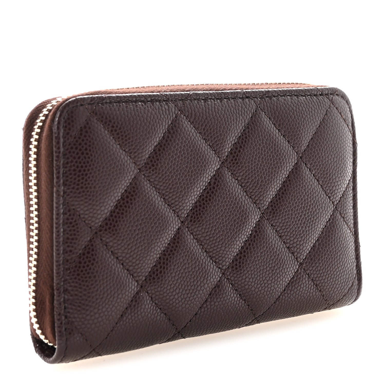 Caviar Quilted Textured CC Zip Around  Holder Burgundy