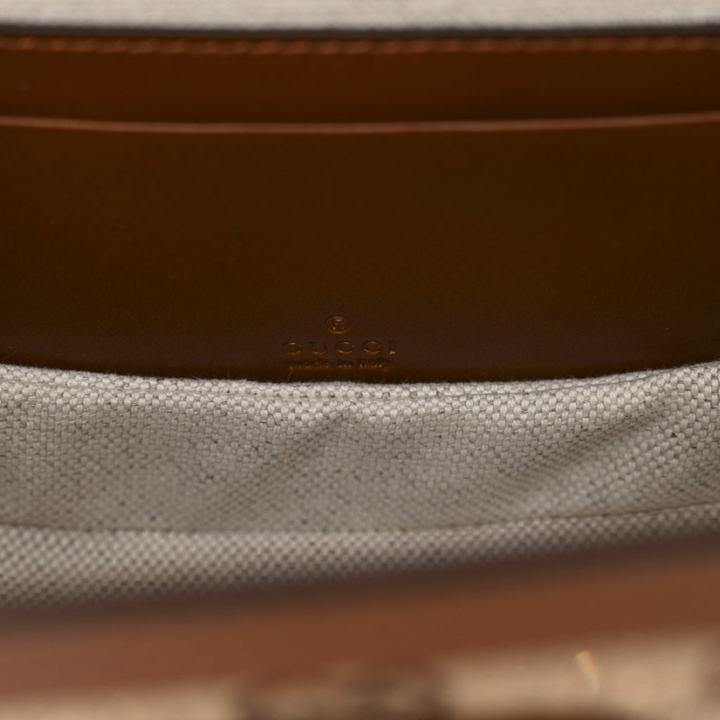 New Canvas Charisma Calfskin Crystal GG Monogram Small Bamboo 1947 Top Handle Bag Camel Ebony