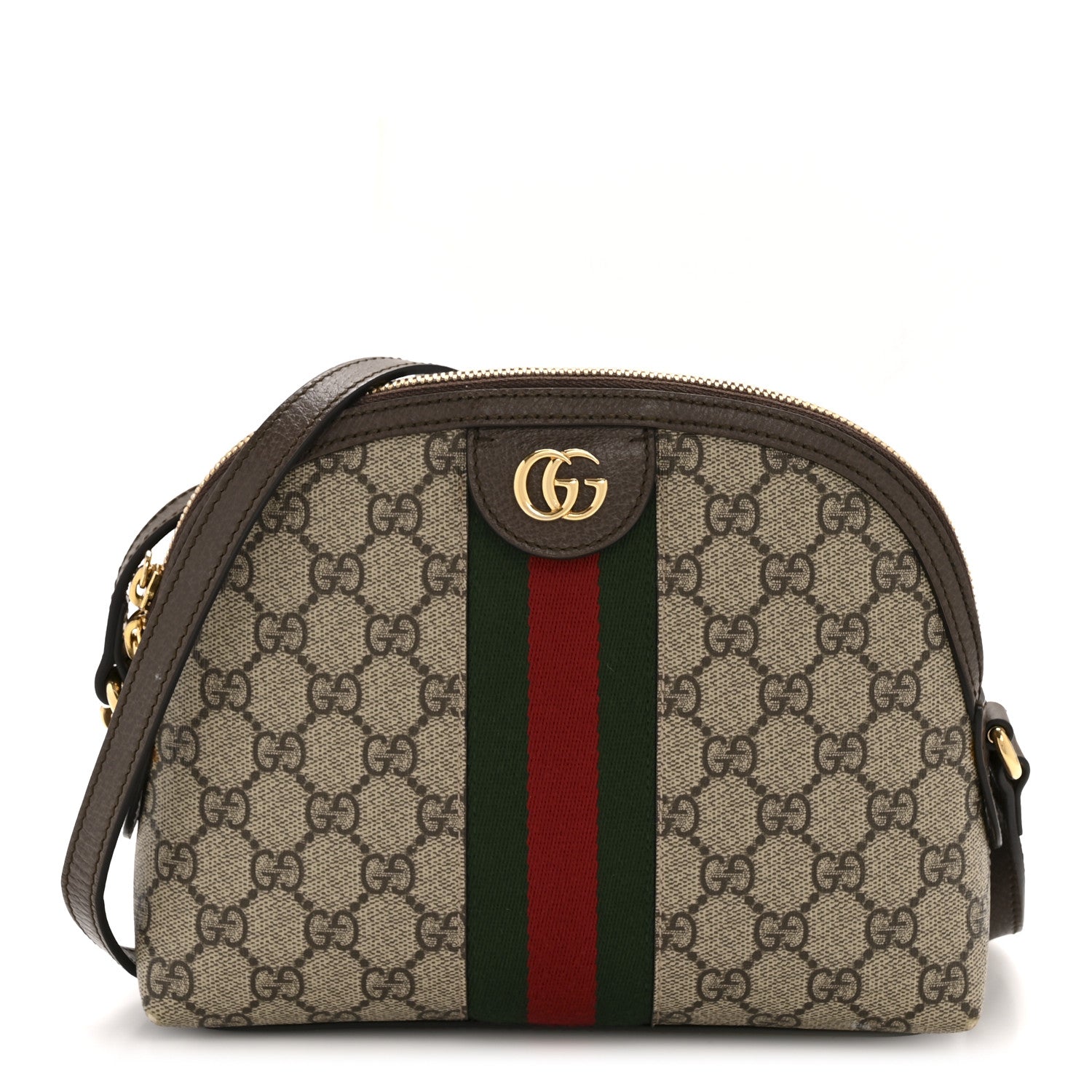 GG Supreme Monogram Textured Dollar Calfskin Web Small Ophidia Dome Shoulder Bag Beige Ebony New Acero