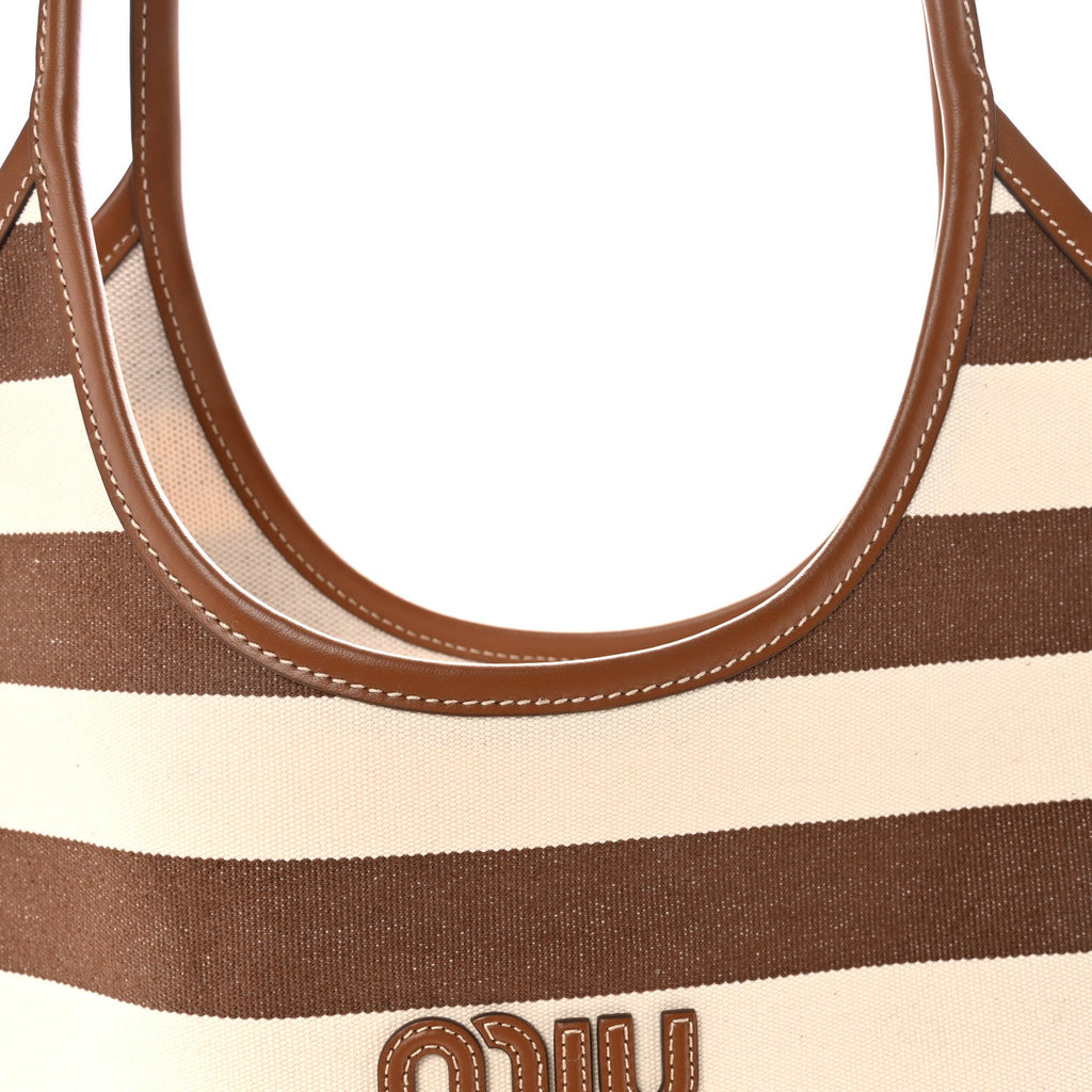 Canvas Calfskin Striped Ivy  Cacao Naturale