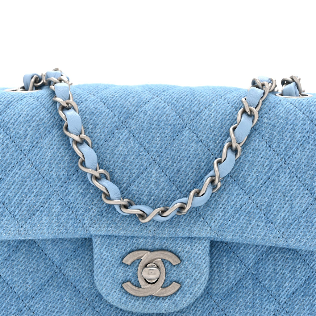 Denim Quilted Mini Rectangular Flap Blue