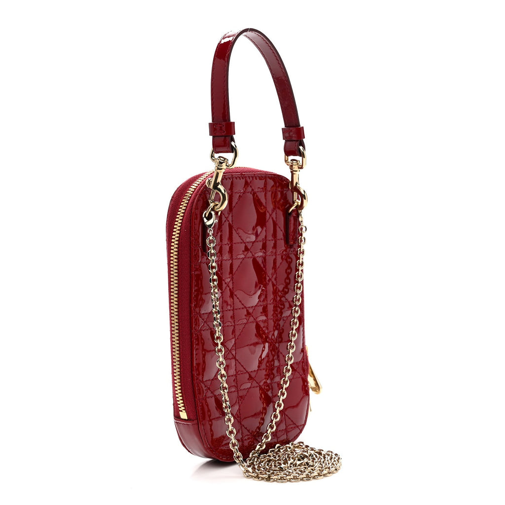 Patent Cannage Lady Dior Phone Holder Red