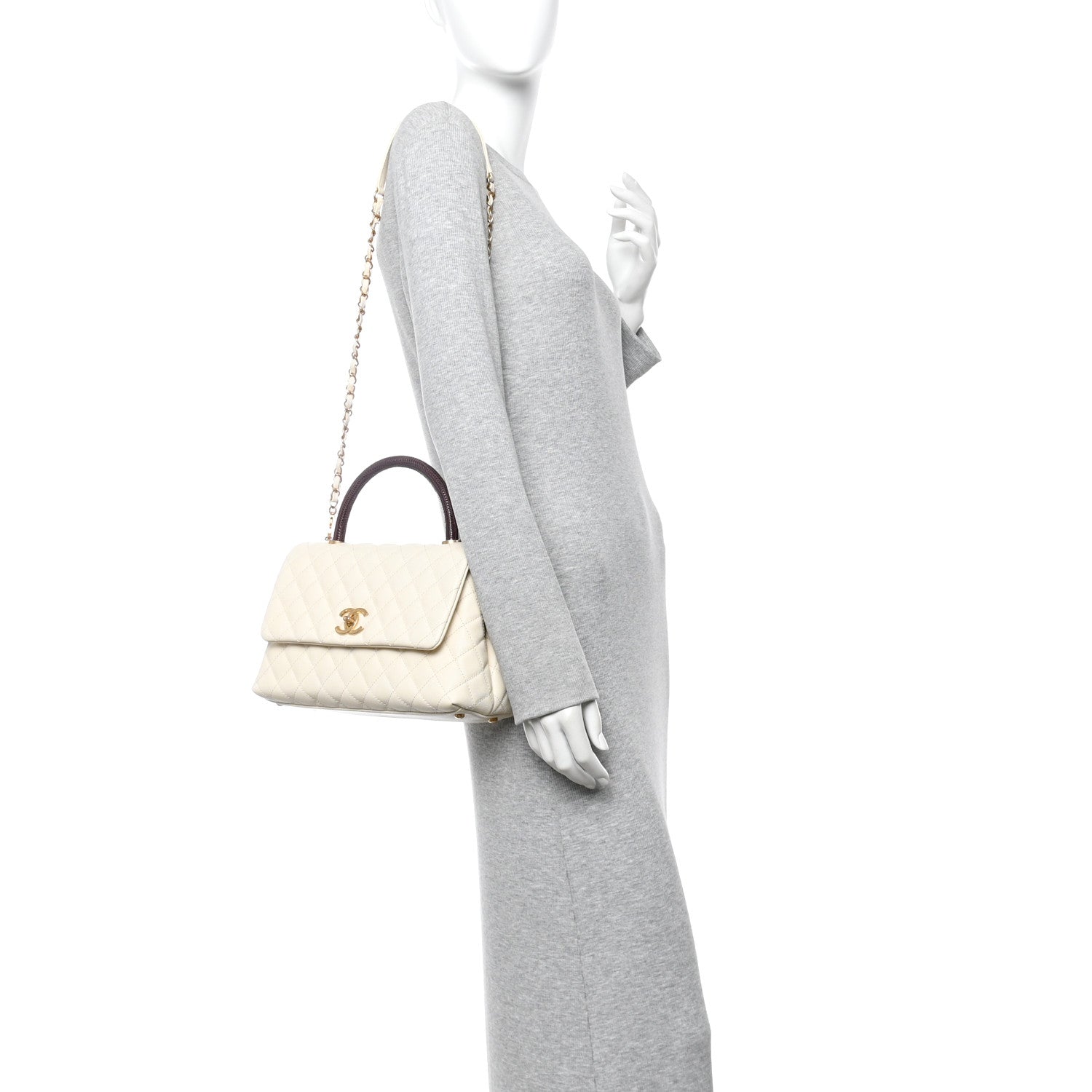 Caviar Lizard Quilted Small Coco Handle Flap Ivory