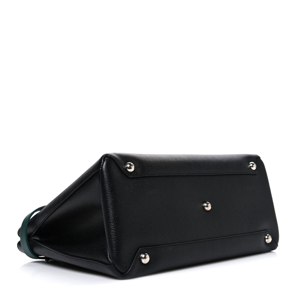 Derby Calfskin House Check Medium Banner Tote Black Sea Green