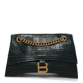 Extra Supple Calfskin Crocodile Embossed Small Crush Chain Bag Forest Green